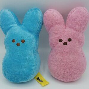 Peeps Bunny Plush Set Pink & Blue Marshmallow Just Born Easter Holiday